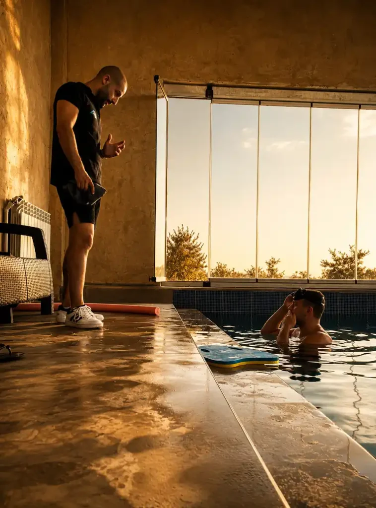 Entrenador de BreakPoint supervisando a un alumno en la piscina